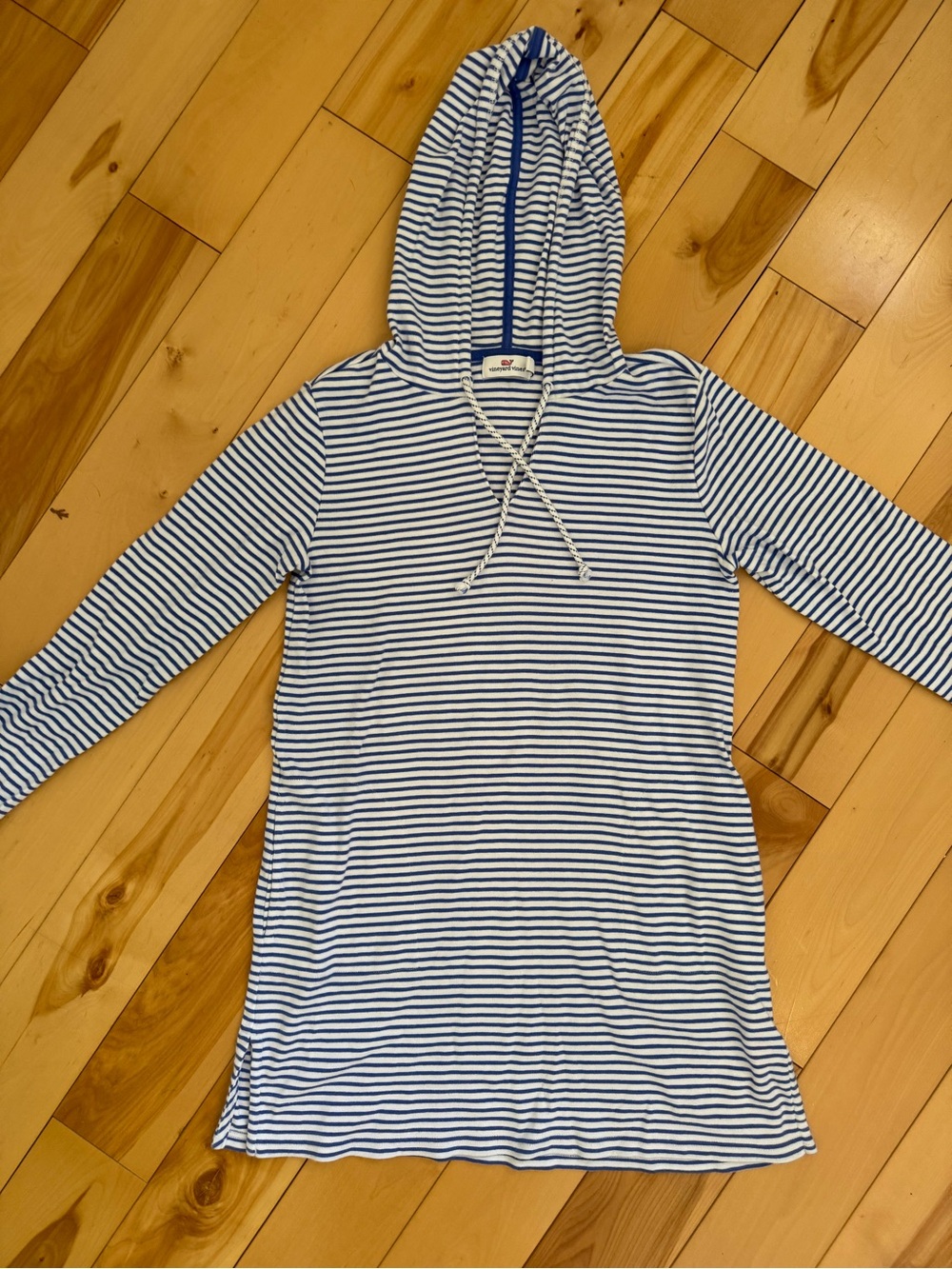 Vineyard Vines Striped Hooded Tunic Swim Coverup- Blue and White